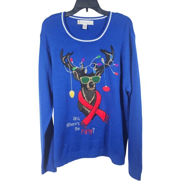 Jolly Sweaters Holiday Xmas Sweater Reindeer "Bro, Where's the Party?" Men's XL0 - Picture 1 of 6